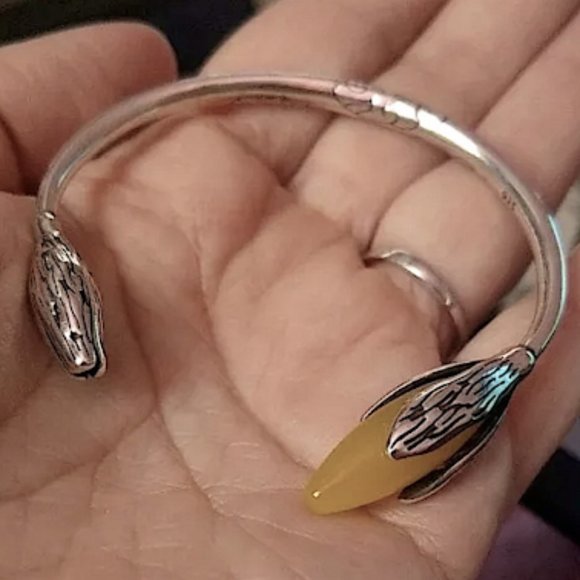 JADE FLOWER BANGLE BRACELET STERLING SILVER STAMPED .925 - Picture 6 of 9